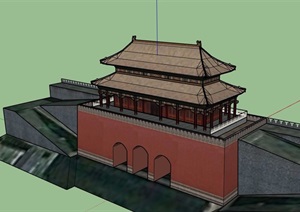 古典中式城门建筑SU(草图大师)模型