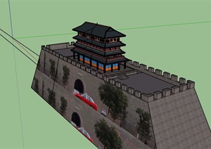 古典中式城门建筑设计SU(草图大师)模型