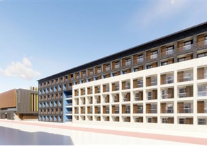 矩形规整地块中式深色调学校校园校区规划教学楼设计