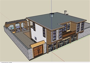 独特造型别墅设计SU(草图大师)模型及庭院