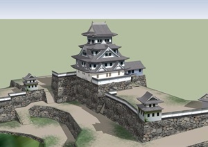 日式风格详细寺庙设计SU(草图大师)模型