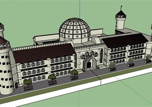 欧式风格经典酒店建筑设计SU(草图大师)模型