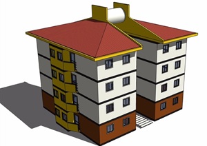 欧式风格多层民居住宅建筑楼SU(草图大师)模型