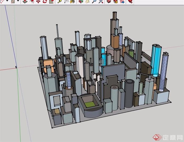城市综合建筑楼群设计su模型