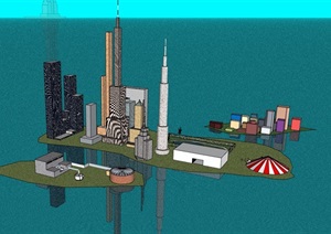 现代水上城市综合建筑SU(草图大师)模型