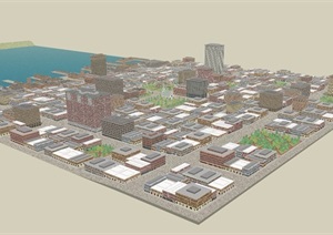 现代风格综合城市详细建筑SU(草图大师)模型