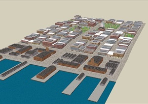 现代风格滨水城市建筑楼群设计SU(草图大师)模型