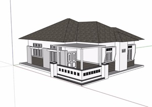 美式单层住宅别墅建筑设计SU(草图大师)模型