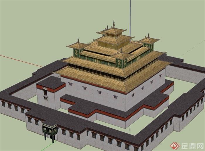古典风格详细寺庙su模型