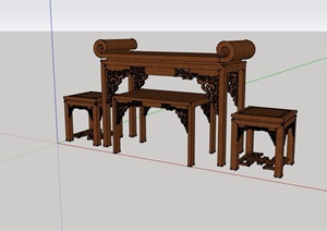 古典中式木质桌凳设计SU(草图大师)模型