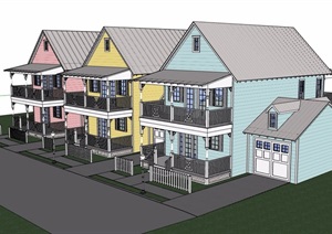 欧式风格详细的小区住宅别墅SU(草图大师)模型