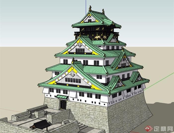 旅游寺庙详细多层建筑su模型