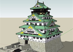 旅游寺庙详细多层建筑SU(草图大师)模型