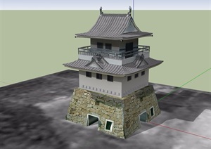 古典寺庙多层独特建筑SU(草图大师)模型