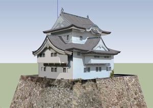 寺庙详细多层建筑SU(草图大师)模型