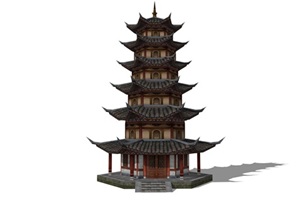 古典中式宝塔详细设计SU(草图大师)模型