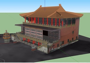 古典中式多层旅游区寺庙建筑SU(草图大师)模型