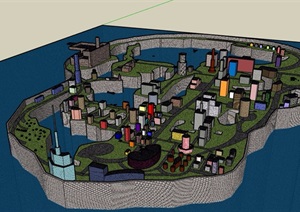 某滨水城市综合楼群建筑SU(草图大师)模型