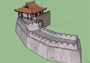 古典中式风格城门围墙建筑SU(草图大师)模型