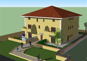 欧式风格民居多层住宅建筑楼SU(草图大师)模型