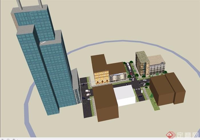 现代风格详细综合商业办公建筑su模型