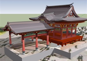 古典中式风格详细亭子建筑SU(草图大师)模型