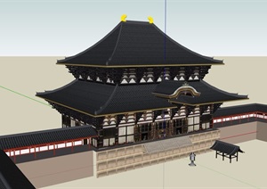 古典中式详细寺庙建筑楼SU(草图大师)模型