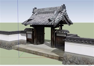 古典中式风格详细完整围墙大门SU(草图大师)模型