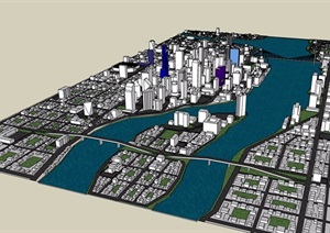 现代风格详细的综合城市规划建筑SU(草图大师)模型
