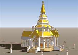 东南亚风格详细寺庙素材设计SU(草图大师)模型