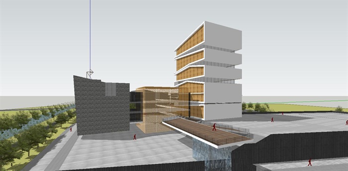 坡地高差中式禅意园林式开放交互立体交通空间校园规划砖瓦竹石材料教学楼设计(1)