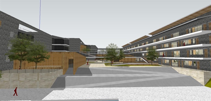 坡地高差中式禅意园林式开放交互立体交通空间校园规划砖瓦竹石材料教学楼设计(2)