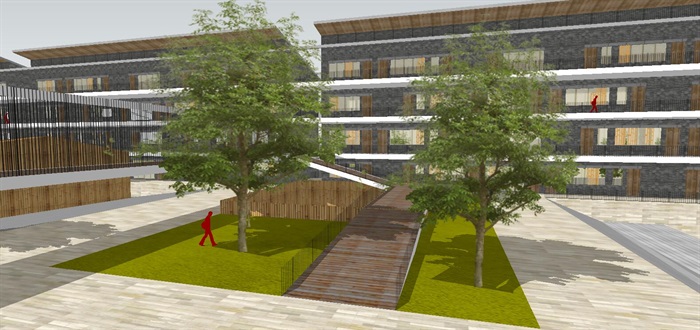 坡地高差中式禅意园林式开放交互立体交通空间校园规划砖瓦竹石材料教学楼设计(4)