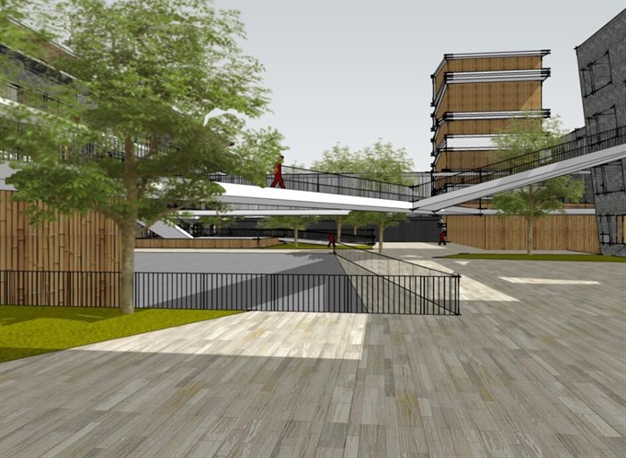 坡地高差中式禅意园林式开放交互立体交通空间校园规划砖瓦竹石材料教学楼设计(6)