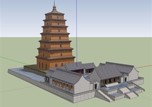 中式古寺建筑设计SU(草图大师)模型