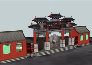 古典中式风格旅游区大门设计SU(草图大师)模型