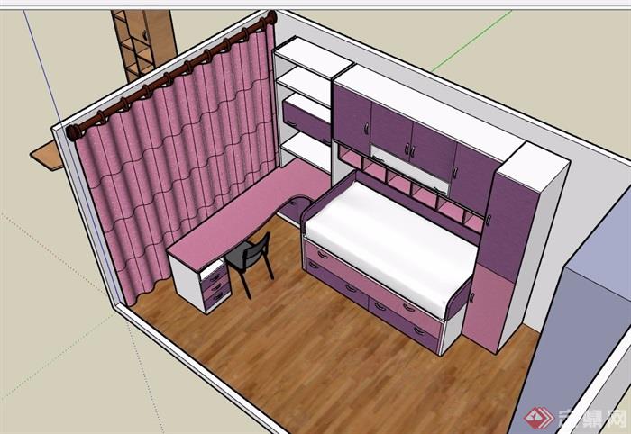 现代简单的卧室空间素材设计su模型