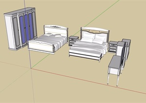 美式风格室内家具床柜素材设计SU(草图大师)模型