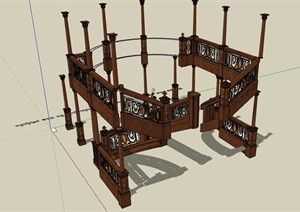 欧式风格室内木质栏杆设计SU(草图大师)模型