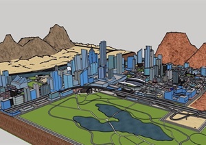 滨河综合城市建筑设计SU(草图大师)模型