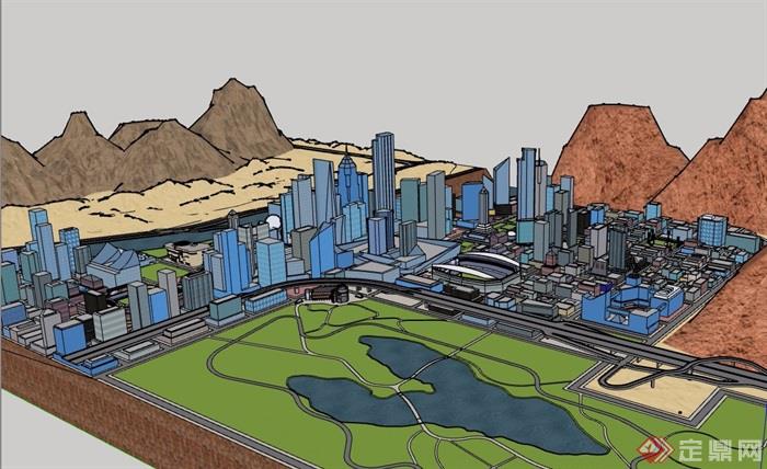 滨河综合城市建筑设计su模型