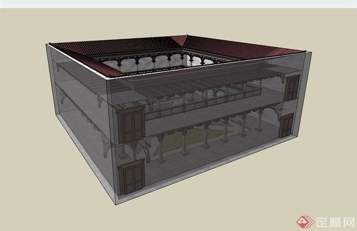 欧式风格合院建筑素材设计su模型