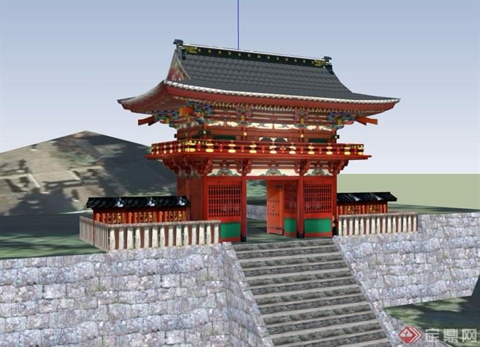 古典中式风格山门建筑su模型