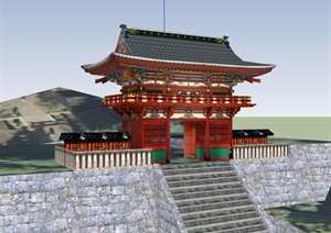 古典中式风格山门建筑SU(草图大师)模型
