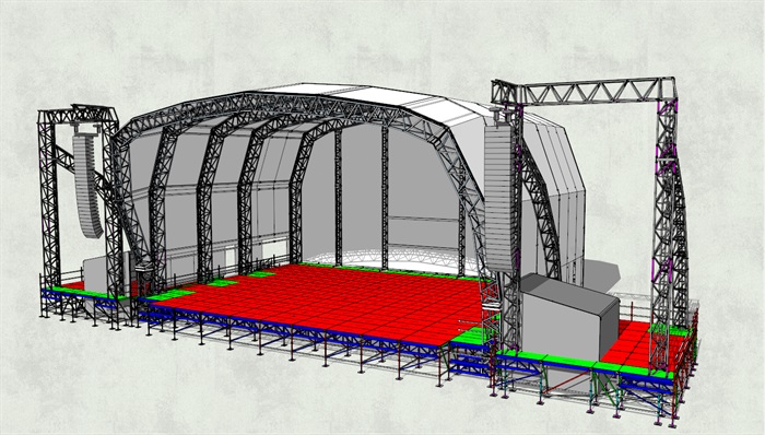 现代简约钢架舞台场景su模型12[原创]