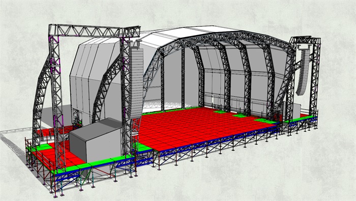 现代简约钢架舞台场景su模型12[原创]
