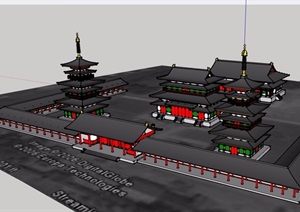 古典中式风格寺庙建筑素材设计SU(草图大师)模型