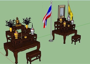 东南亚风格桌凳素材设计SU(草图大师)模型