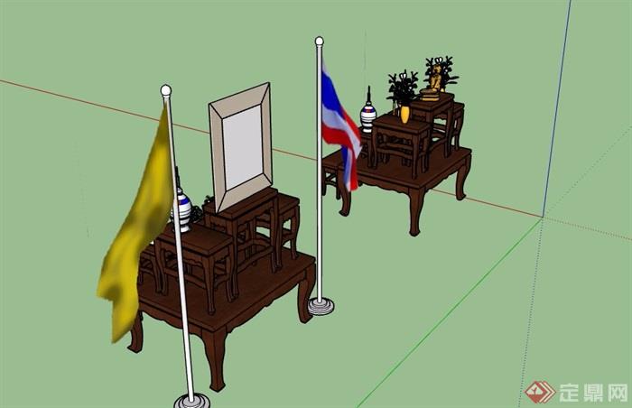 东南亚风格桌凳素材设计su模型