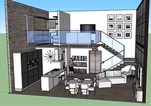 现代风格住宅室内部分设计SU(草图大师)模型